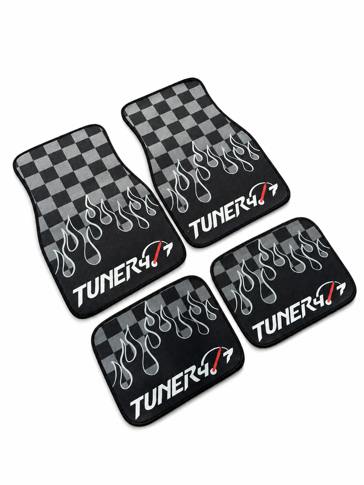 Checkered Flame Floor Mats — Gray