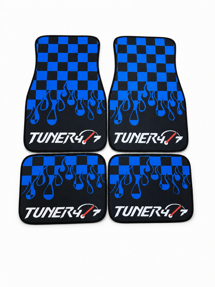 Checkered Flame Floor Mats — Blue
