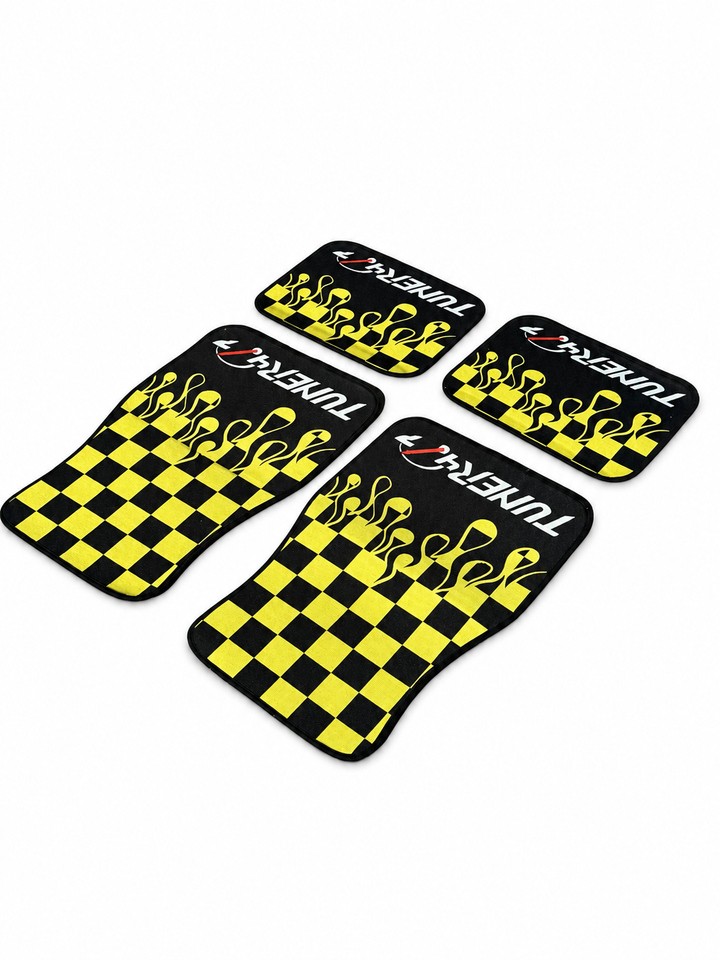 Checkered Flame Floor Mats — Yellow