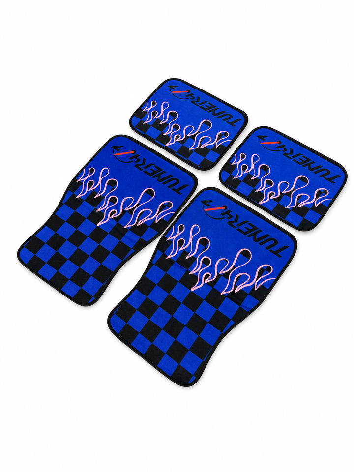 Checkered Flame Floor Mats — Blue &amp; Pink