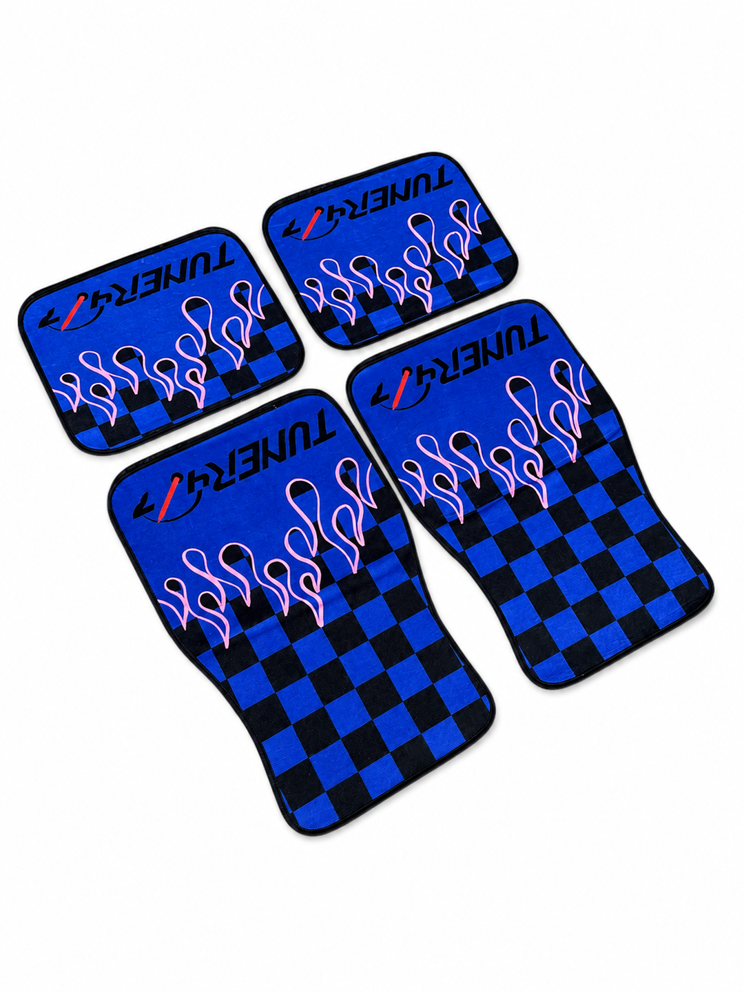 Checkered Flame Floor Mats — Blue &amp; Pink