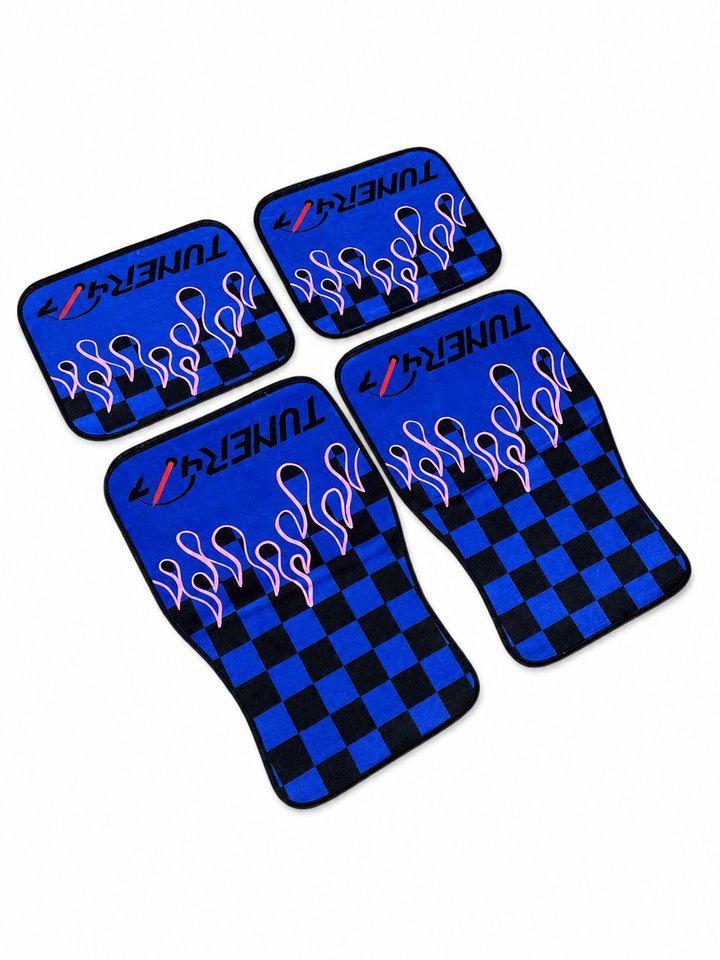 Checkered Flame Floor Mats — Blue &amp; Pink