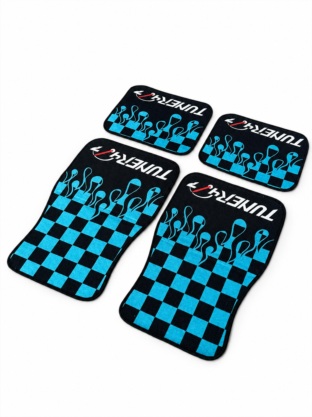 Checkered Flame Floor Mats — Turquoise