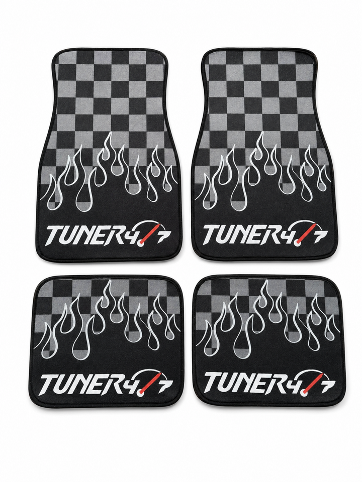 Checkered Flame Floor Mats — Gray