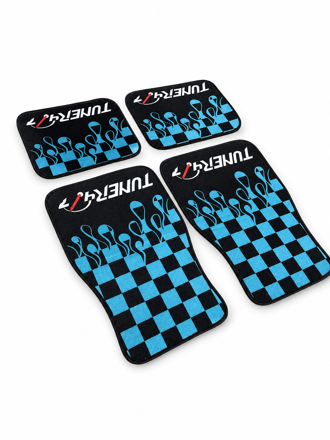 Checkered Flame Floor Mats — Turquoise