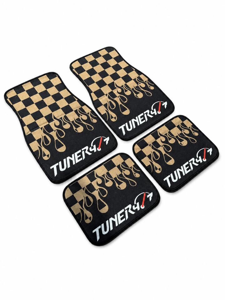 Checkered Flame Floor Mats — Tan