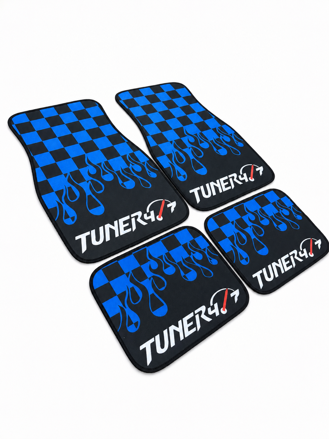 Checkered Flame Floor Mats — Blue