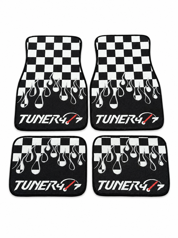 Checkered Flame Floor Mats — White