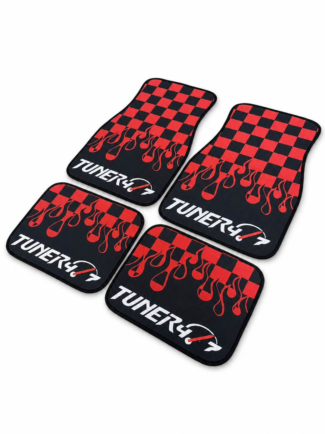 Checkered Flame Floor Mats — Red