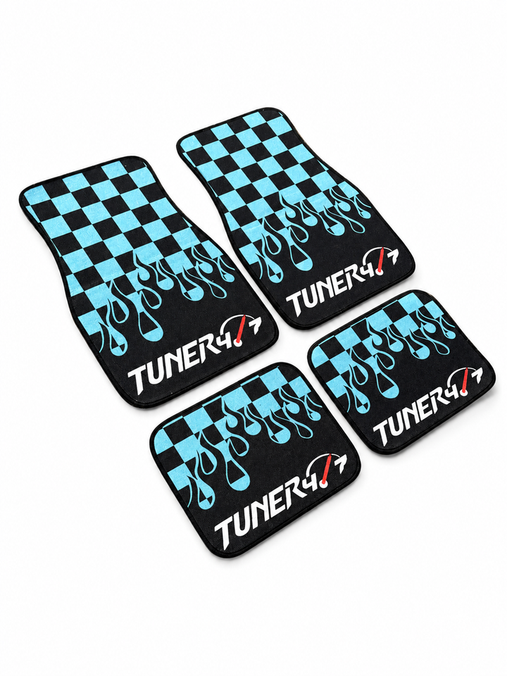 Checkered Flame Floor Mats — Turquoise