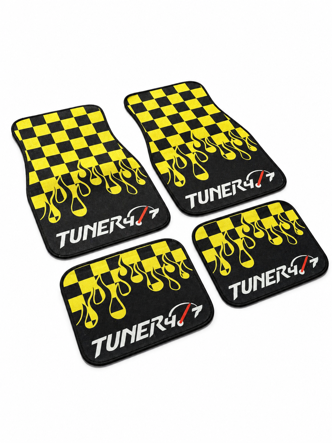 Checkered Flame Floor Mats — Yellow
