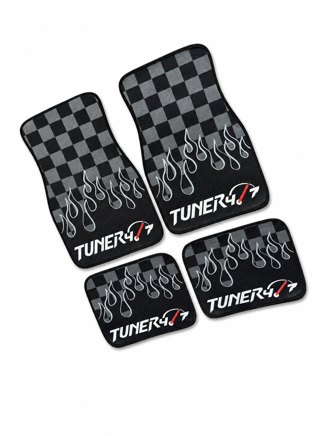 Checkered Flame Floor Mats — Gray