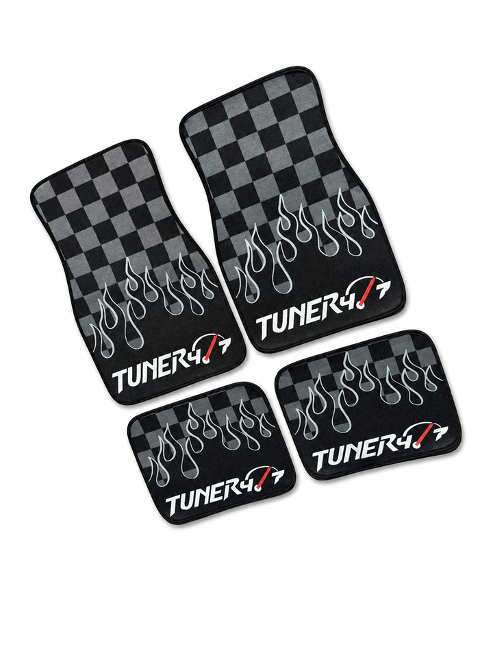 Checkered Flame Floor Mats — Gray