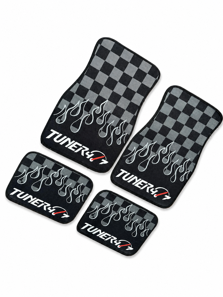 Checkered Flame Floor Mats — Gray