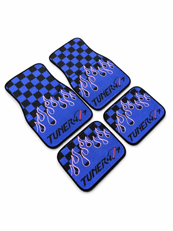 Checkered Flame Floor Mats — Blue &amp; Pink