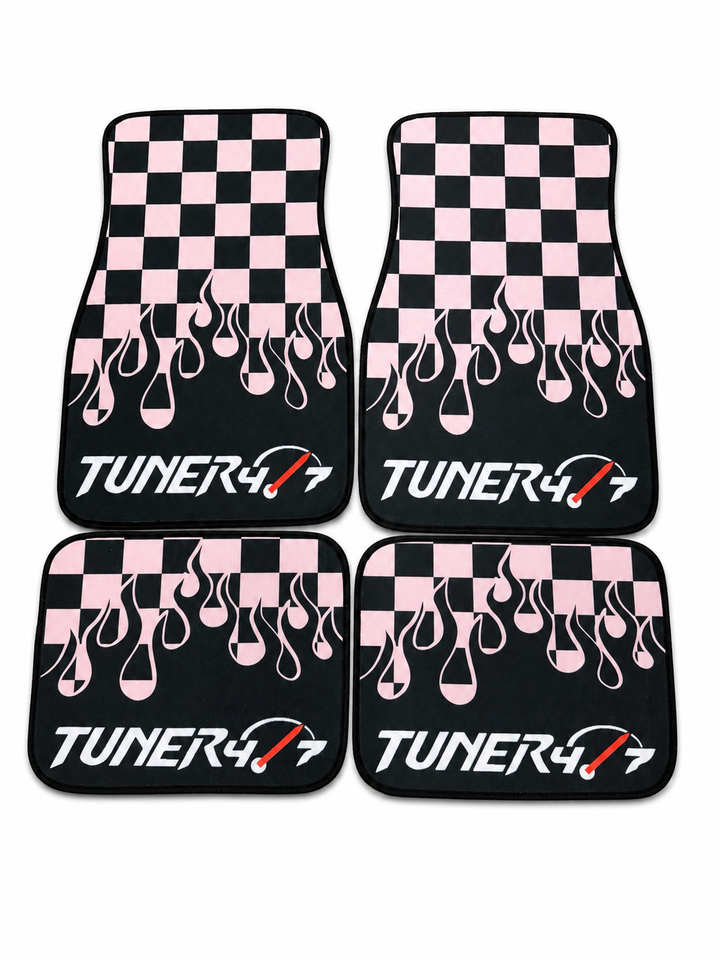 Checkered Flame Floor Mats — Pink