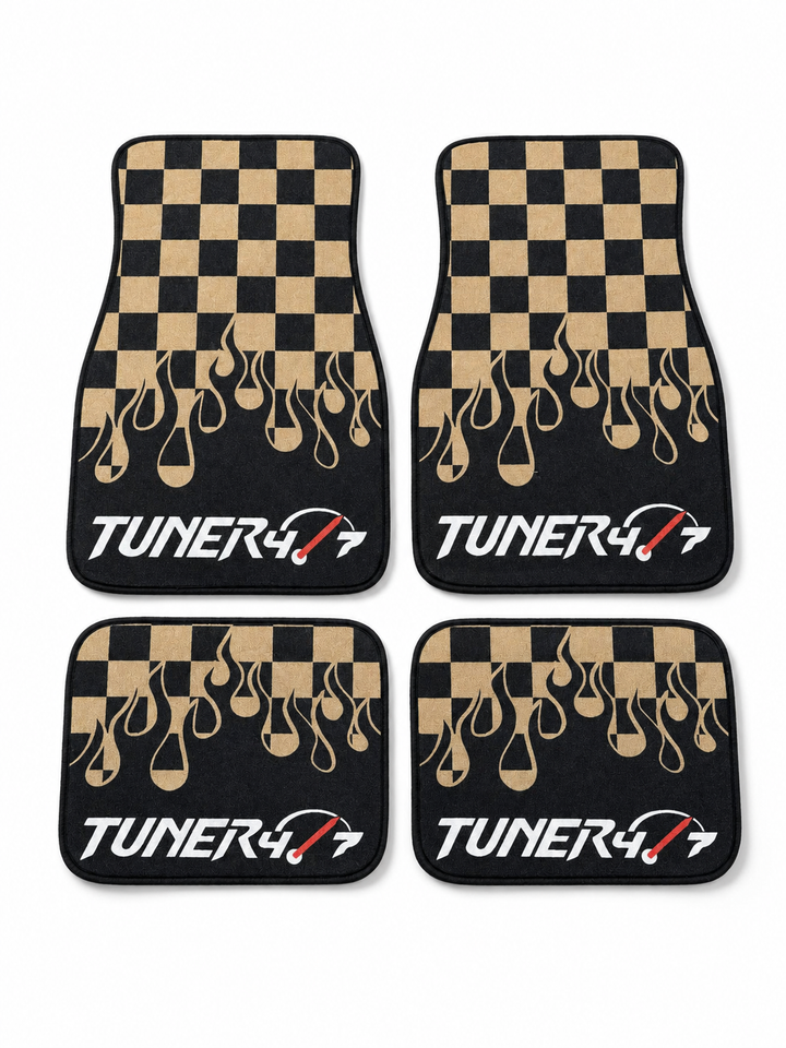 Checkered Flame Floor Mats — Tan