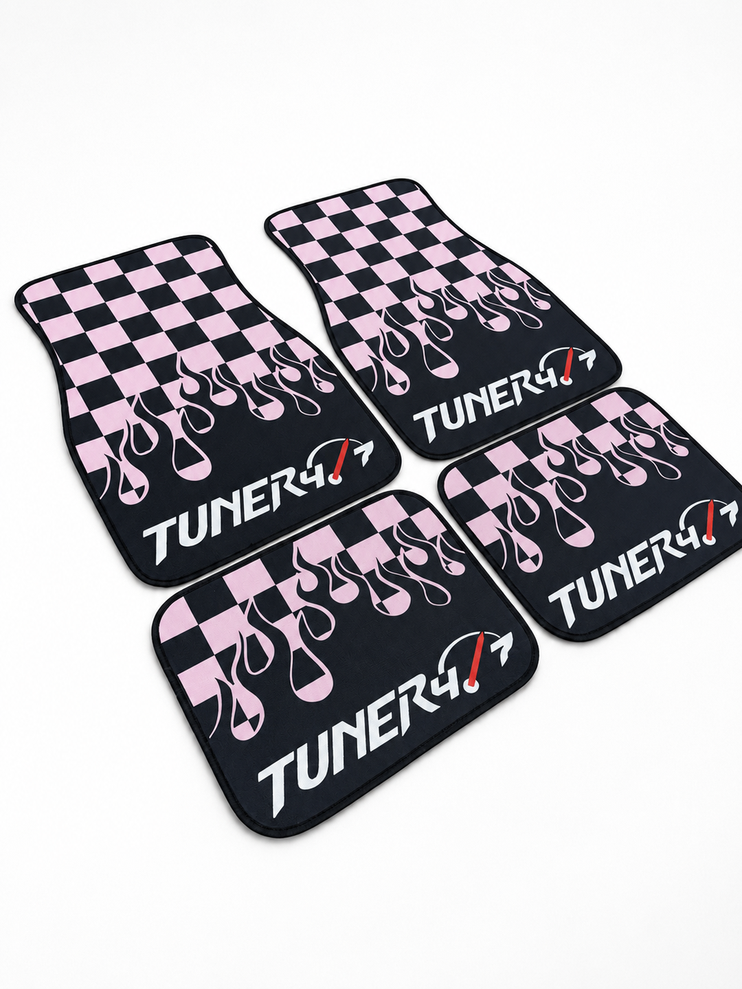 Checkered Flame Floor Mats — Pink