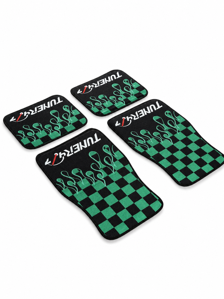 Checkered Flame Floor Mats — Green