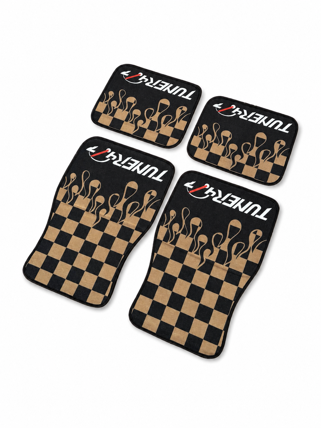 Checkered Flame Floor Mats — Tan