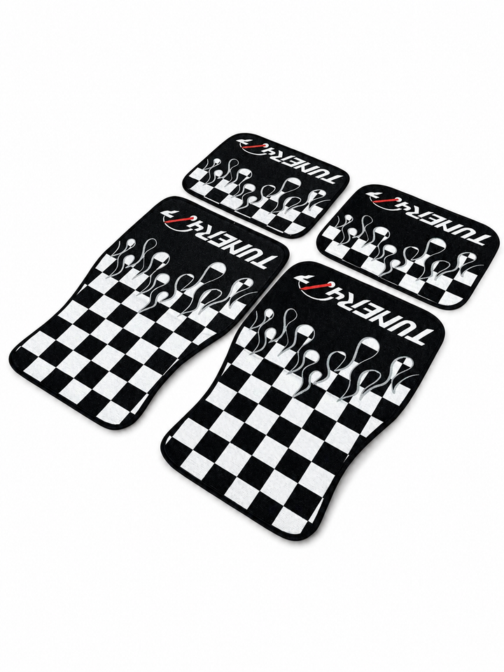 Checkered Flame Floor Mats — White