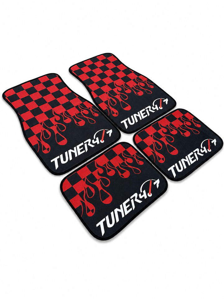 Checkered Flame Floor Mats — Red