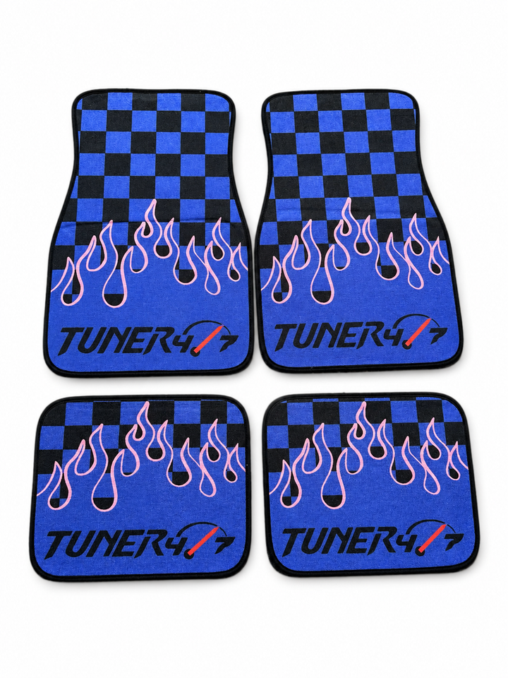 Checkered Flame Floor Mats — Blue &amp; Pink