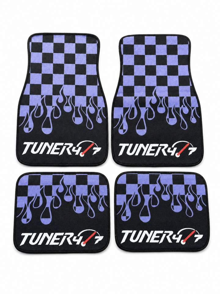 Checkered Flame Floor Mats — Purple