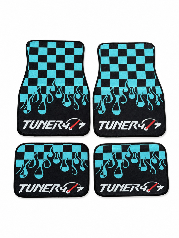 Checkered Flame Floor Mats — Turquoise