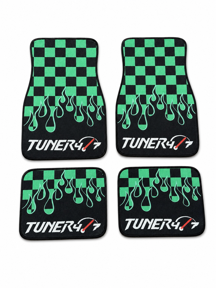 Checkered Flame Floor Mats — Green