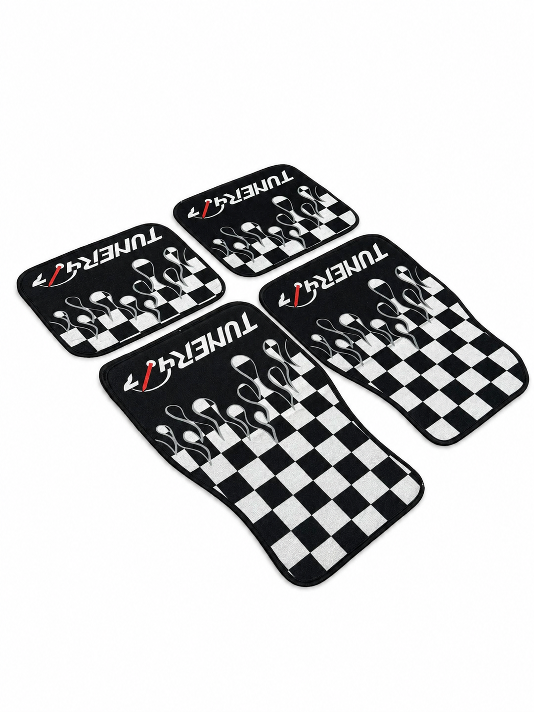 Checkered Flame Floor Mats — White