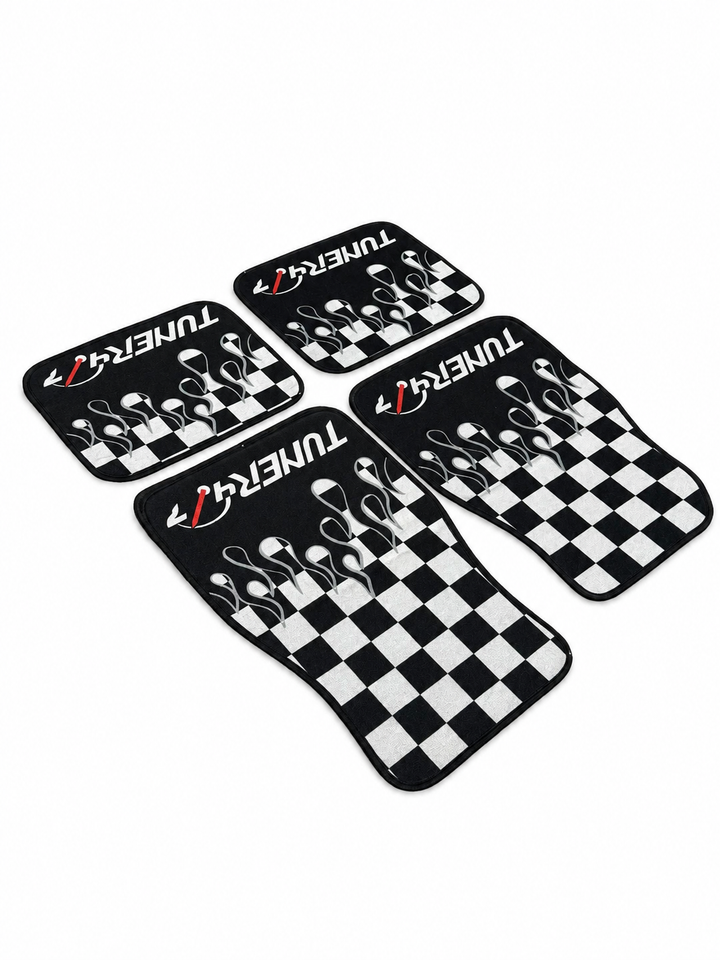 Checkered Flame Floor Mats — White