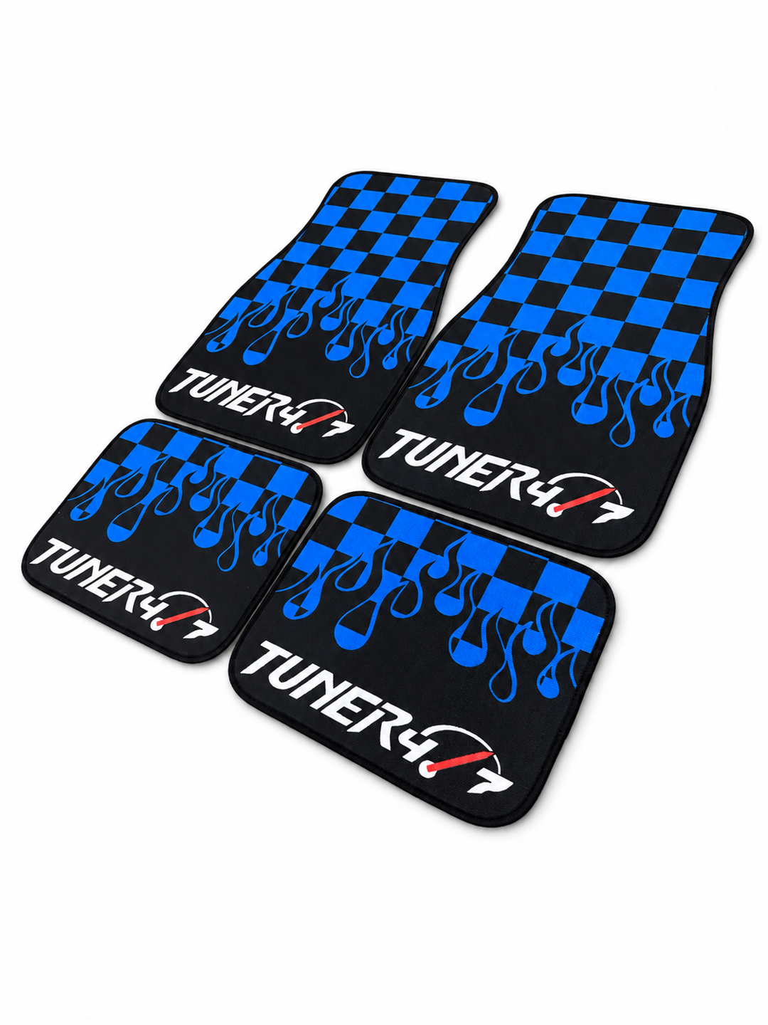 Checkered Flame Floor Mats — Blue