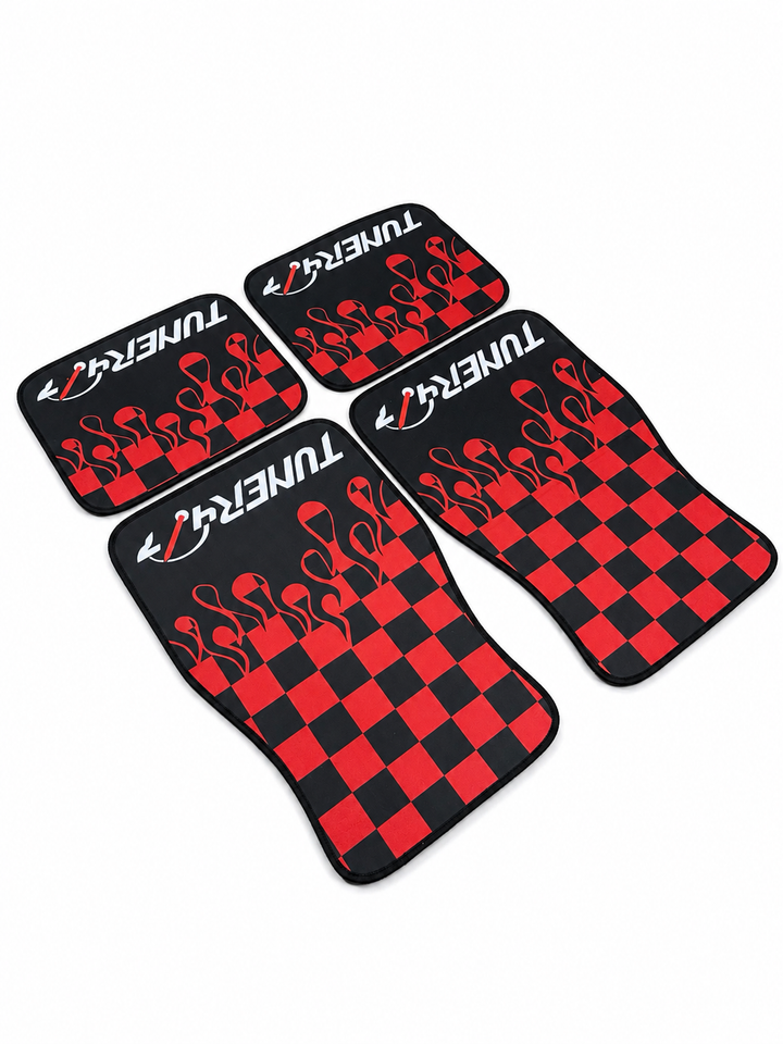 Checkered Flame Floor Mats — Red