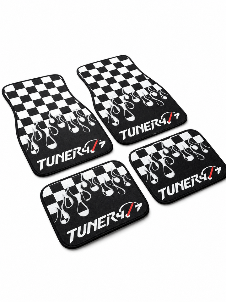 Checkered Flame Floor Mats — White