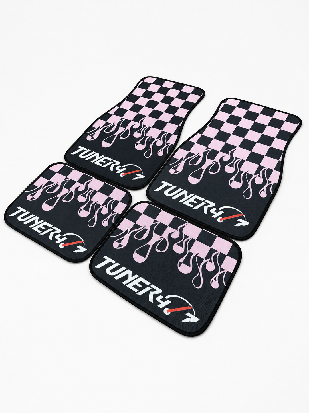 Checkered Flame Floor Mats — Pink