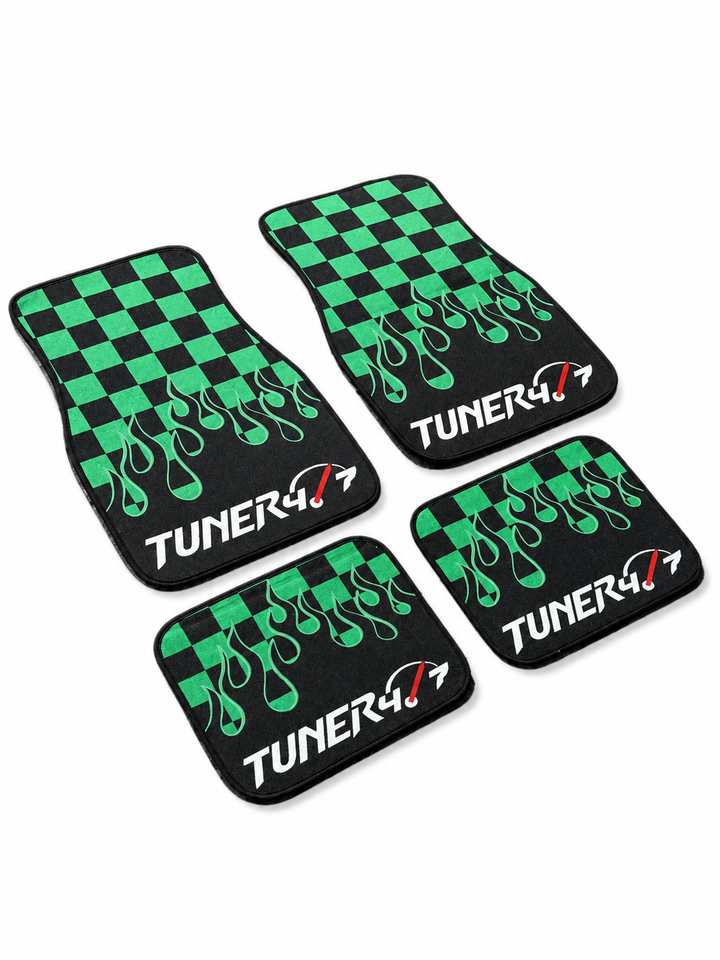 Checkered Flame Floor Mats — Green