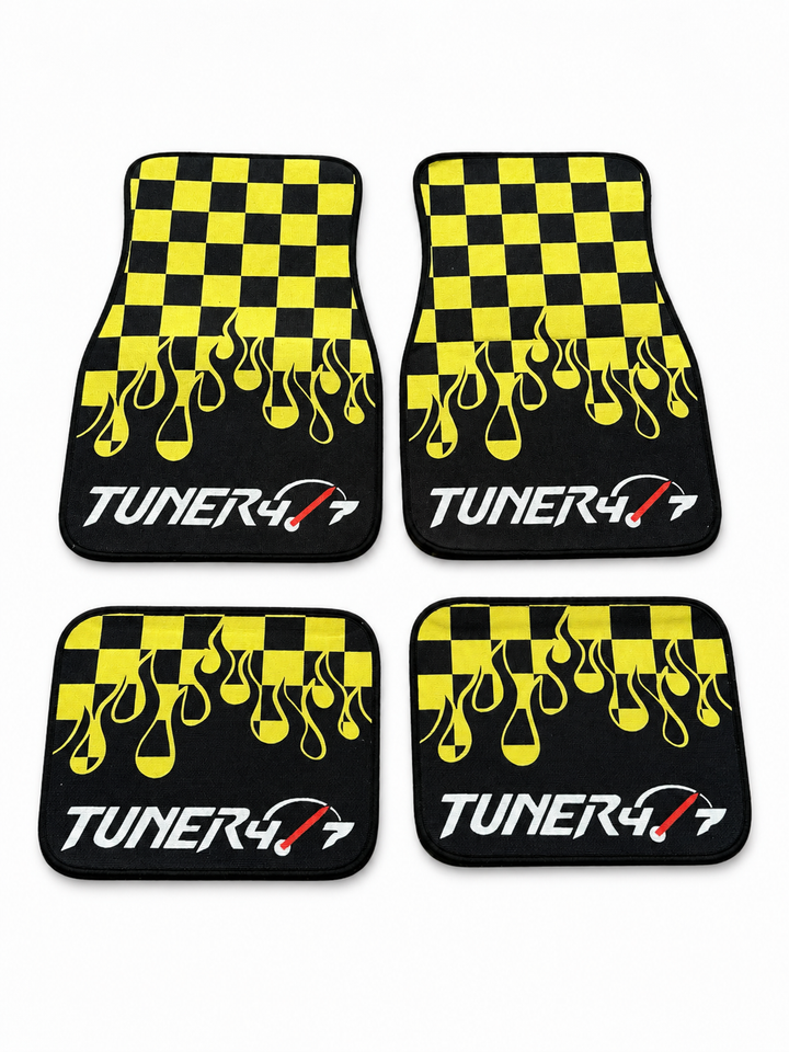 Checkered Flame Floor Mats — Yellow