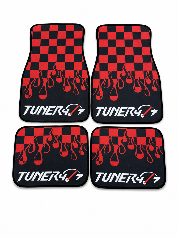 Checkered Flame Floor Mats — Red