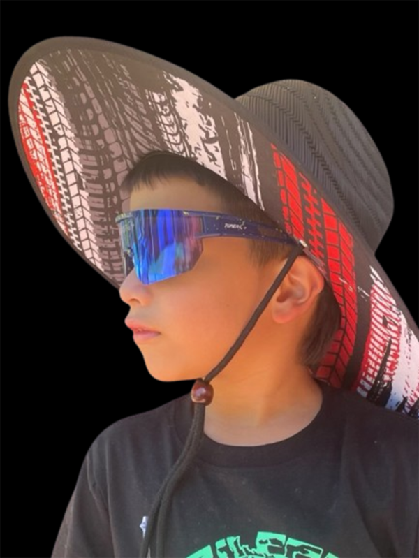 STRAWHAT TIRE MARK AND SUNGLASS MODELED